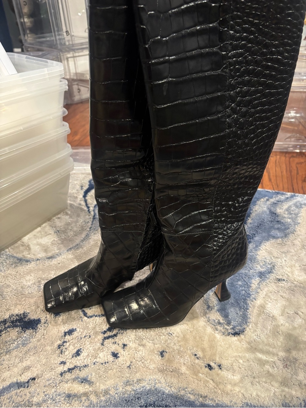 Sam Edelman Black Croc Embossed Knee-High Boots | Women’s Size 8 - Picture 2 of 6